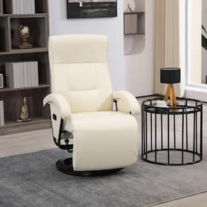 PU Swivel Recliner with Footrest with 135 ° Adjustable Backrest, Wood Base, Padded Seat, and Armrests, Beige