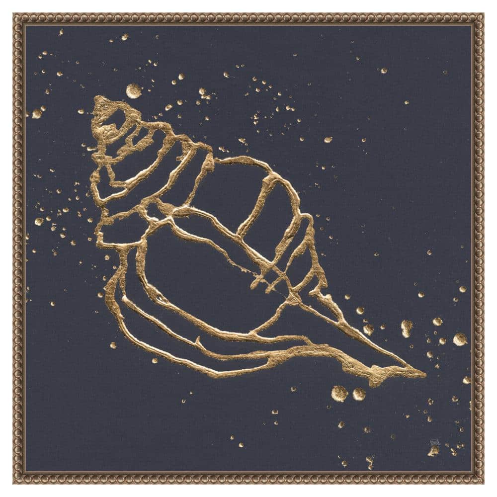 Gold Conch III Abstract Canvas Art with Beaded Bronze Frame