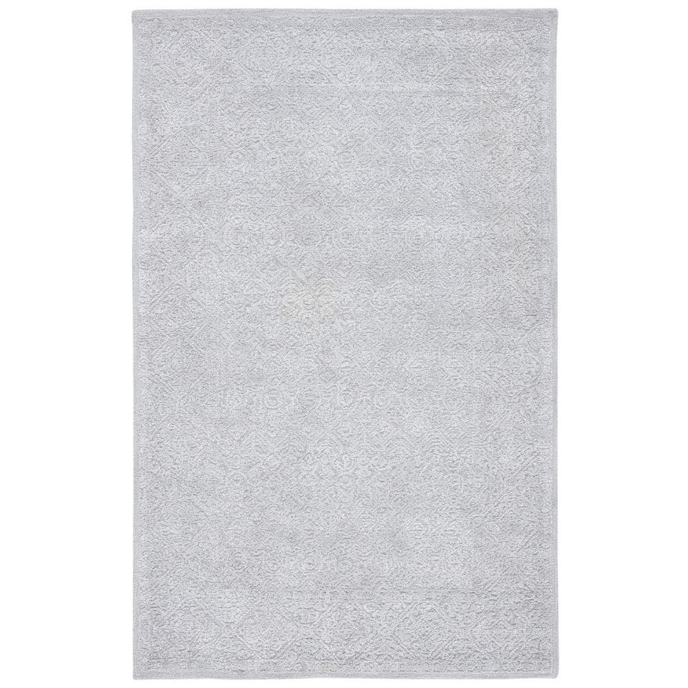 Handmade Gray Tufted Wool and Silk Area Rug 5' x 8'