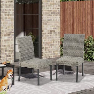 Steel Padded Wicker Outdoor Dining Chair (2-Pack)