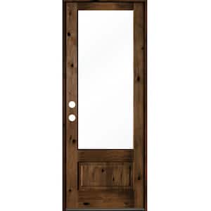 36 in. x 96 in. Farmhouse Knotty Alder Right-Hand/Inswing 3/4 Lite Clear Glass Provincial Stain Wood Prehung Front Door