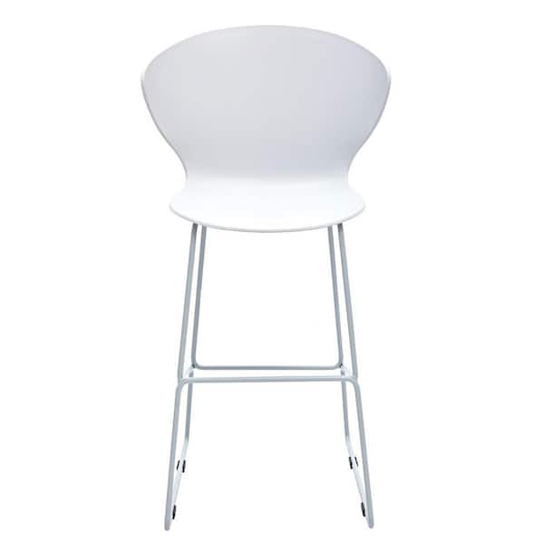 HomeRoots 26 in. White Low Back Metal Counter Height Bar Chair with Plastic Seat Set of 2