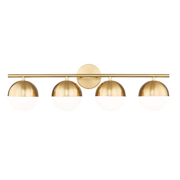 Unbranded Realm Sphere 32.25 in. Modern Gold 4 Light Vanity Light with Matte Opal Glass Shades
