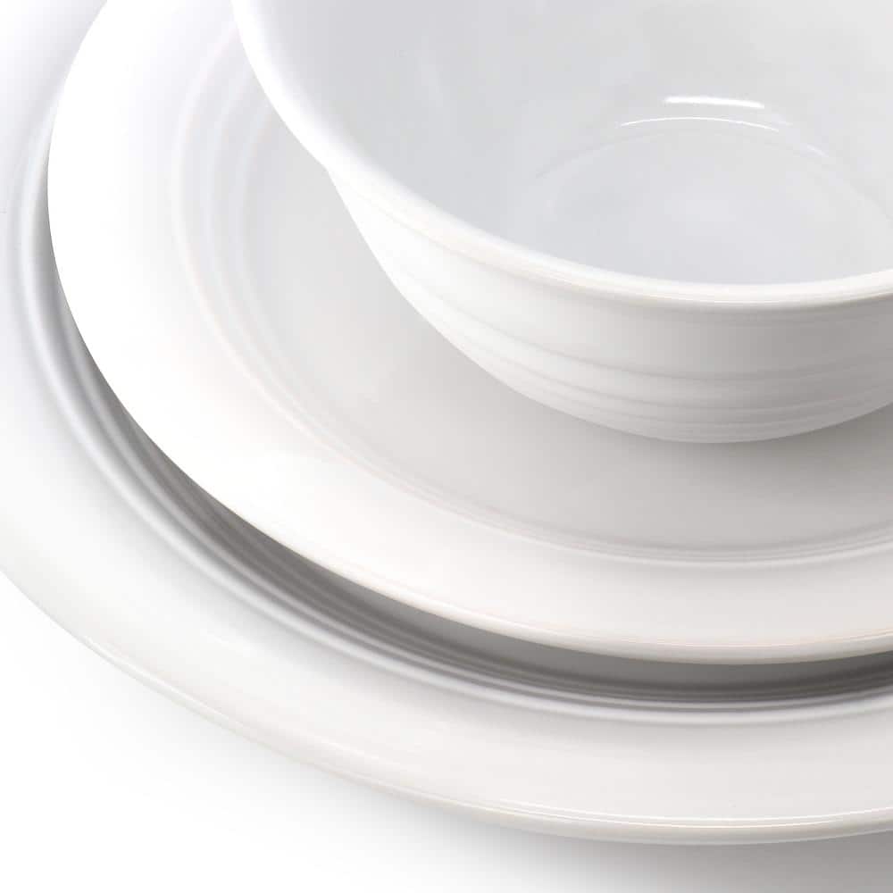 Linen White Ceramic 32-Piece Dinnerware and Flatware Set