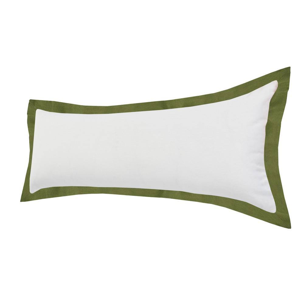 White and Green Cotton Rectangular Throw Pillow, 14" x 36"