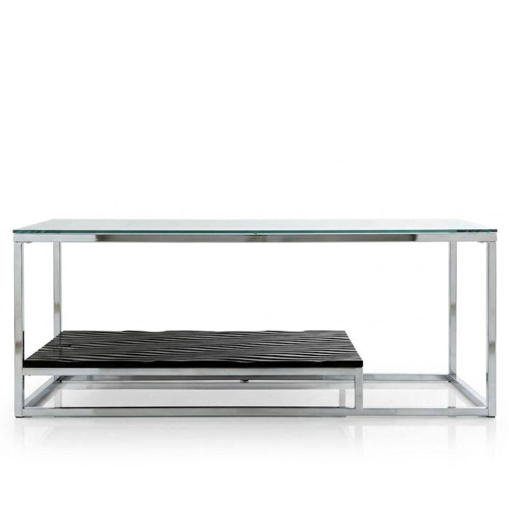 Odilia 48 in. Black/Chrome Rectangle Glass Coffee Table with Corrugated Bottom Shelf price history on PriceWatchPro