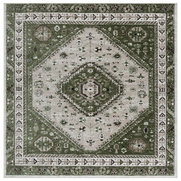 Bayside 7 ft. x 7 ft. Green/Beige Traditional Medallion Square Area Rug