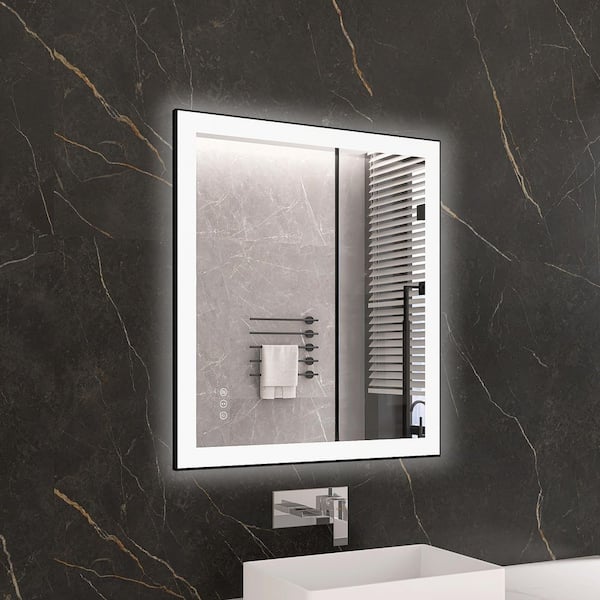 KariMo 32 in. W x 36 in. H Rectangular Black Framed Wall Bathroom Vanity Mirror with Backlit Front Light, Dimmable