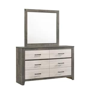 White and Gray 6-Drawer 58.25 in. W Dresser Without Mirror