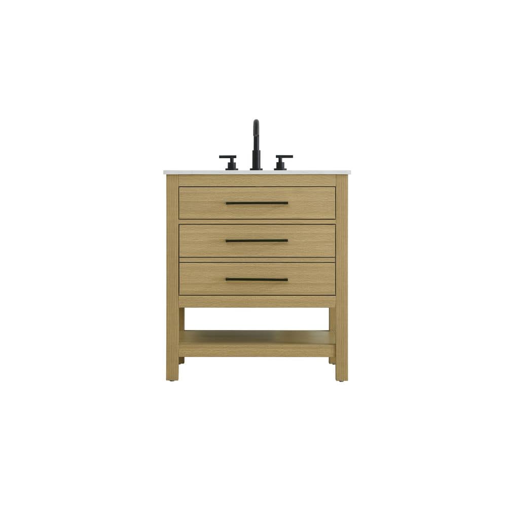 30 in. Single Sink Honey Brown Bath Vanity with White Engineered Marble Top price history on PriceWatchPro