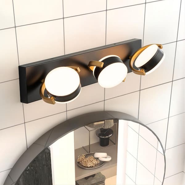 Shane 21.89 in. W 3-Lights Black LED Bathroom Vanity Light Fixture 360-Degree Rotatable