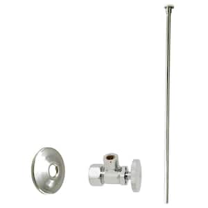 5/8 in. x 3/8 in. OD x 20 in. Flat Head Toilet Supply Line Kit with Round Handle Angle Shut Off Valve, Polished Nickel