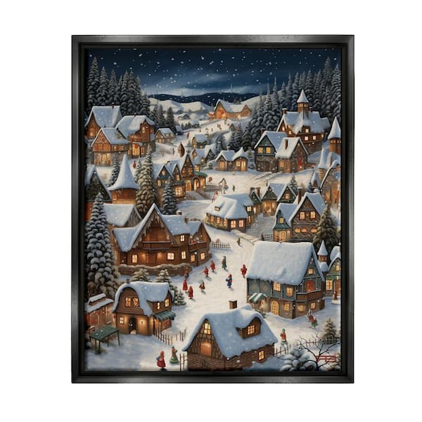 Stupell Industries Snowy Christmas Village by RB 1 Piece Floater Frame Graphic Print People Poster Art Print 21 in. x 17 in.