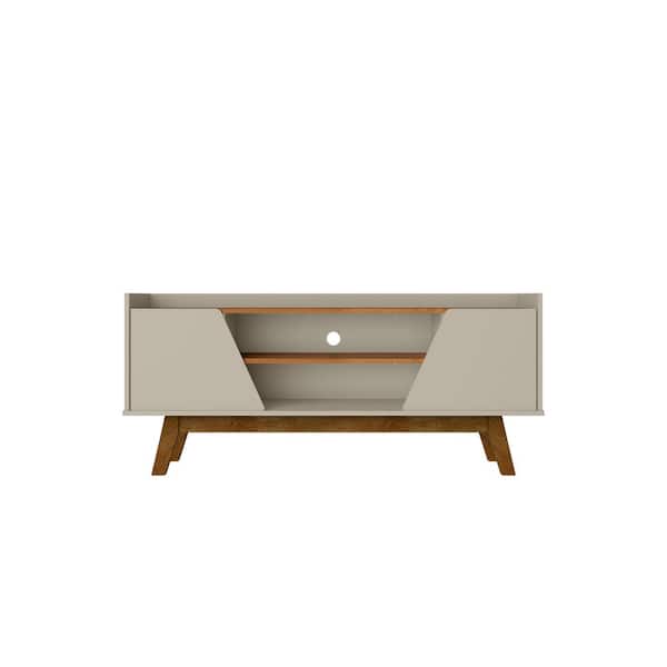 Manhattan Comfort Marcus Greige and Nature Mid-Century Modern TV Stand Fits TVs Up to 55 in. with Solid Wood Legs