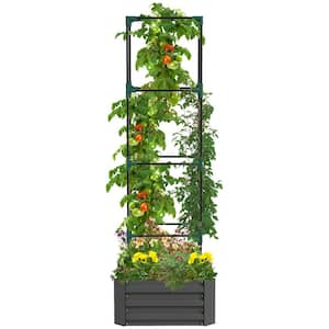 Raised Garden Bed 24 in. x 24 in. x 11.75 in. Galvanized Steel Planter with Tomato Cage Open Bottom Climbing Vines, Gray