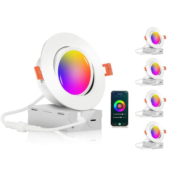 4 in. Gimbal Smart WiFi LED Recessed Lights, RGBCW Color Changing, Alexa Google Home, No Hub, 2700K-6500K,IC Rated, 4Pcs