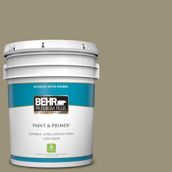 BEHR PREMIUM PLUS 5 gal. #N340-5 Grassy Savannah Satin Enamel Low Odor Interior Paint & Primer