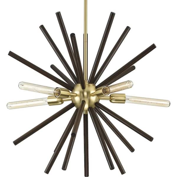 Progress Lighting Thorpe Collection 5-Light Satin Brass Mid-Century Modern Chandelier Light