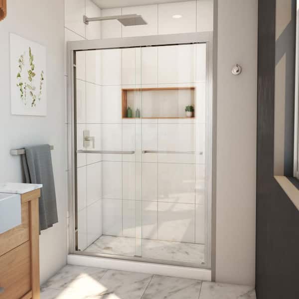 DreamLine Duet Plus 44- 48 in. W x 72 in. H Sliding Semi Frameless Shower Door in Brushed Nickel