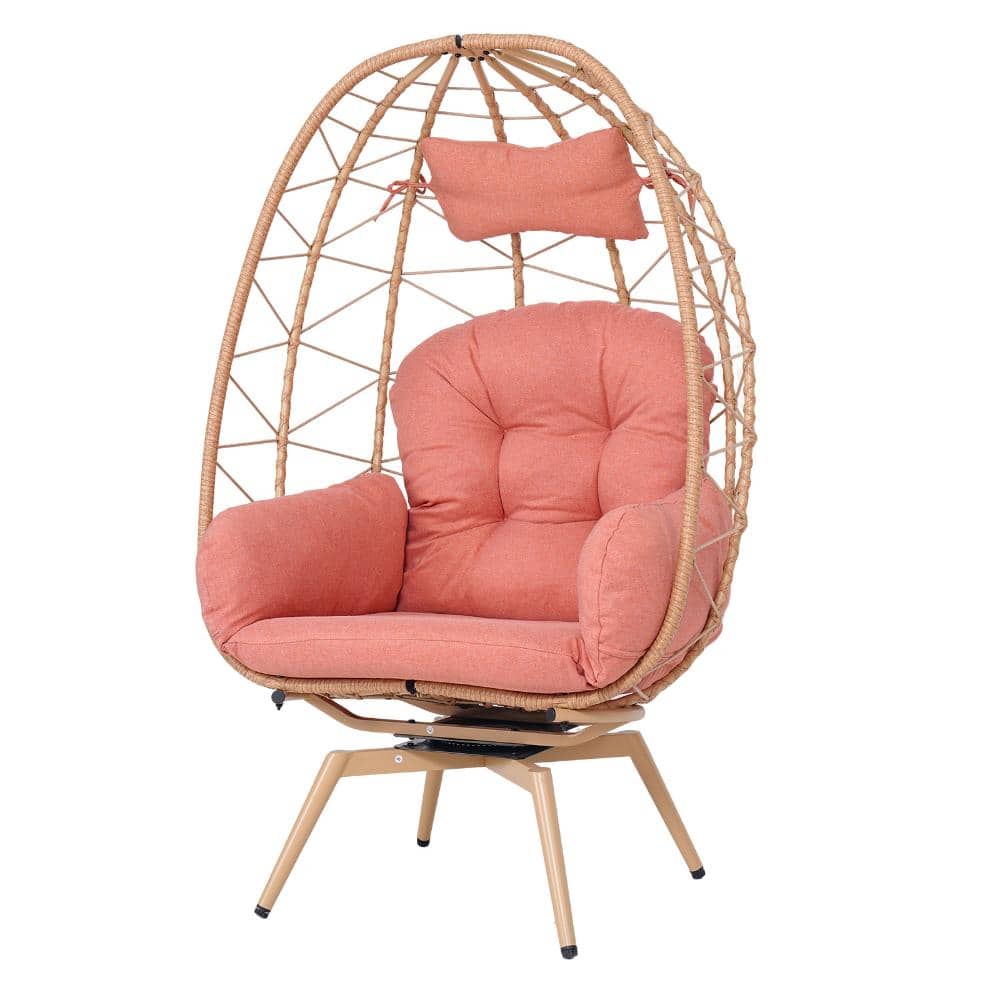 35.6 in x 22.0 in Oversized 360° Brown Frame Swivel Rattan Egg Chair Lounge Chair with Red Removable Cushions price history on PriceWatchPro
