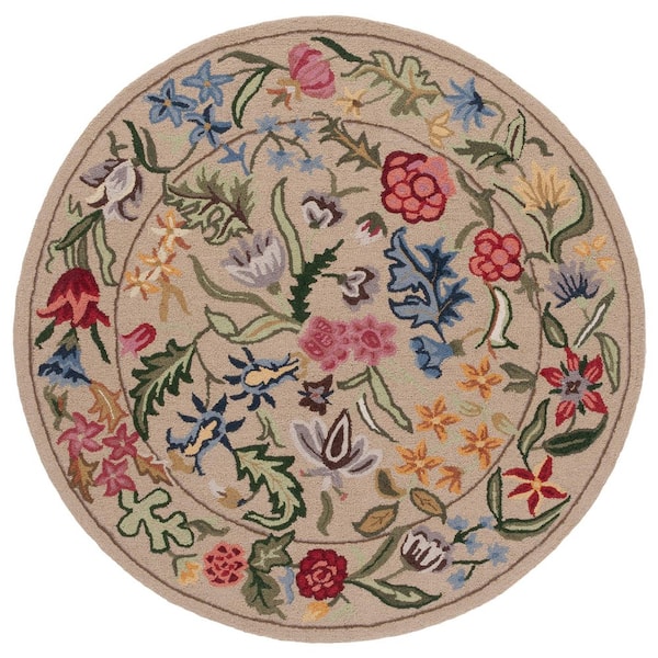 Chelsea 6 ft. x 6 ft. Beige/Pink Oversized Floral Round Area Rug