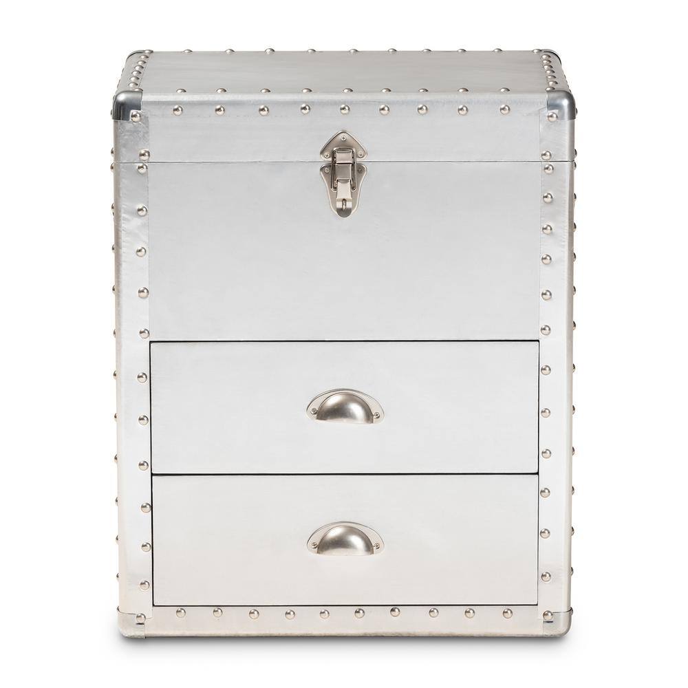 Serge Silver Metal Industrial 2-Drawer Accent Cabinet