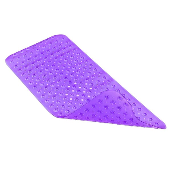 Aoibox 39.4 in. x 15.8 in. Non-Slip Shower Mat in Transparent Purple BPA-Free Massage Anti-Bacterial with Suction Cups Washable