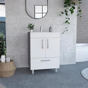 17.71 in. W x 23.62 in. D x 33.46 in. H Freestanding Bath Vanity in White with White Cultured Marble Top