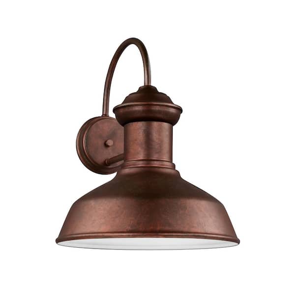 Generation Lighting Fredricksburg 1-Light Weathered Copper Outdoor 15.875 in. Wall Lantern Sconce with LED Bulb