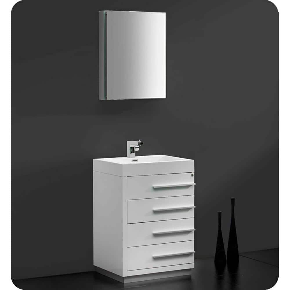 White Engineered Wood Single Bathroom Vanity Base with Drawers