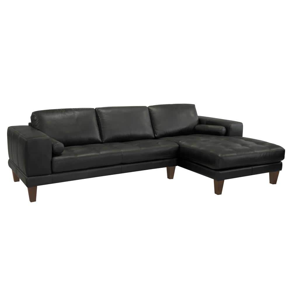 Armen Living Wynne Black Contemporary, Contemporary Leather Sectional