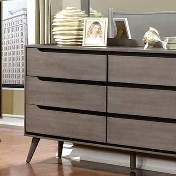 Lennart 6-Drawers 35.88 in. H x 58 in. W x 17 in. D Gray Dresser with Mirror