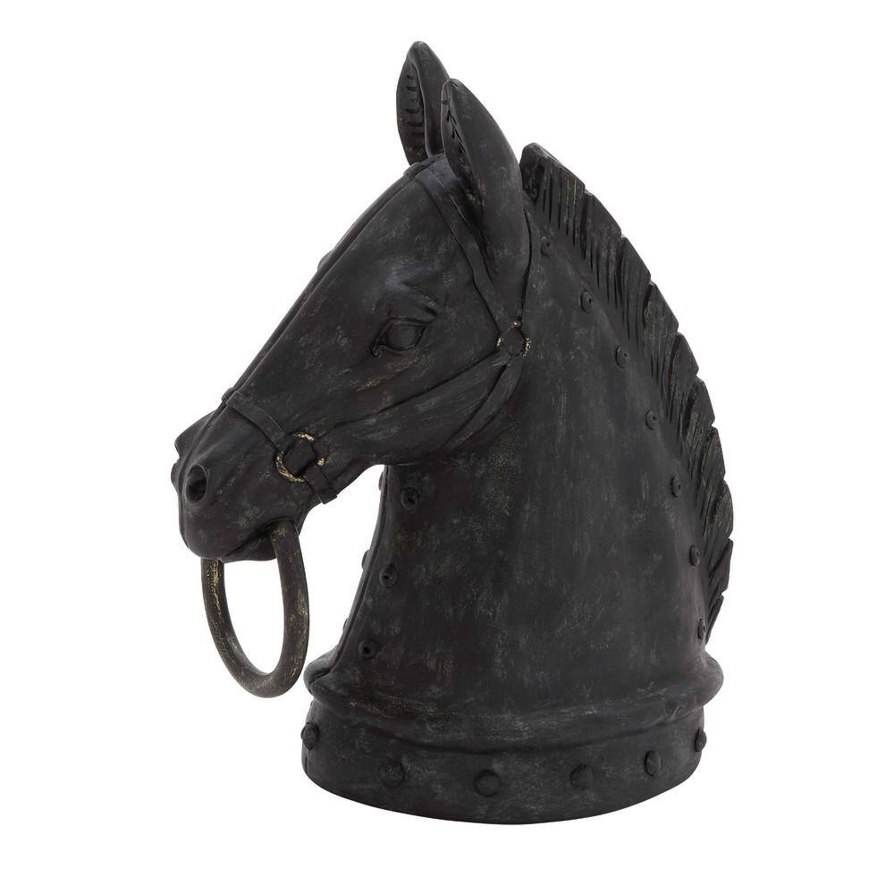 12" Black Resin Horse Head Sculpture with Metal Accents