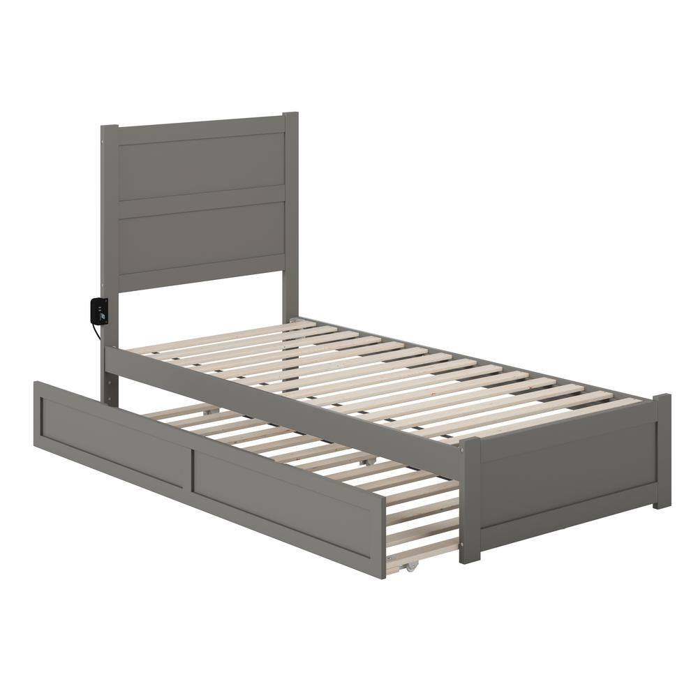 Gray Twin XL Wood Platform Bed with Trundle and Headboard