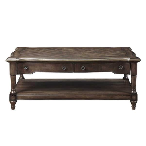 EVERGLADE HOME Cody 50 in. Brown Oak Finish Rectangular Wood Coffee Table with Drawers