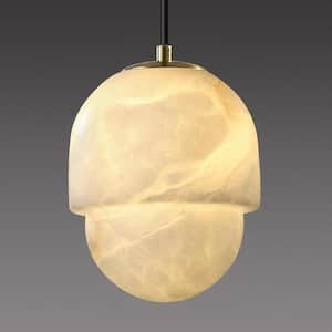 1-Light White Natural Alabaster Chandelier, Marble Layered Splicing Shade, Modern Pendant Ceiling Light (Bulb Included)