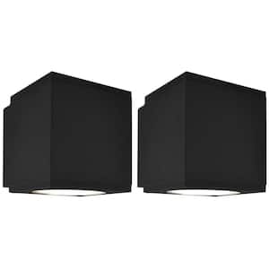 4 in. Black Outdoor LED Up-Down Cube Wall Sconce Light 3CCT 3000K-5000K 26-Watt ETL Listed IP65 Waterproof 2-Pack