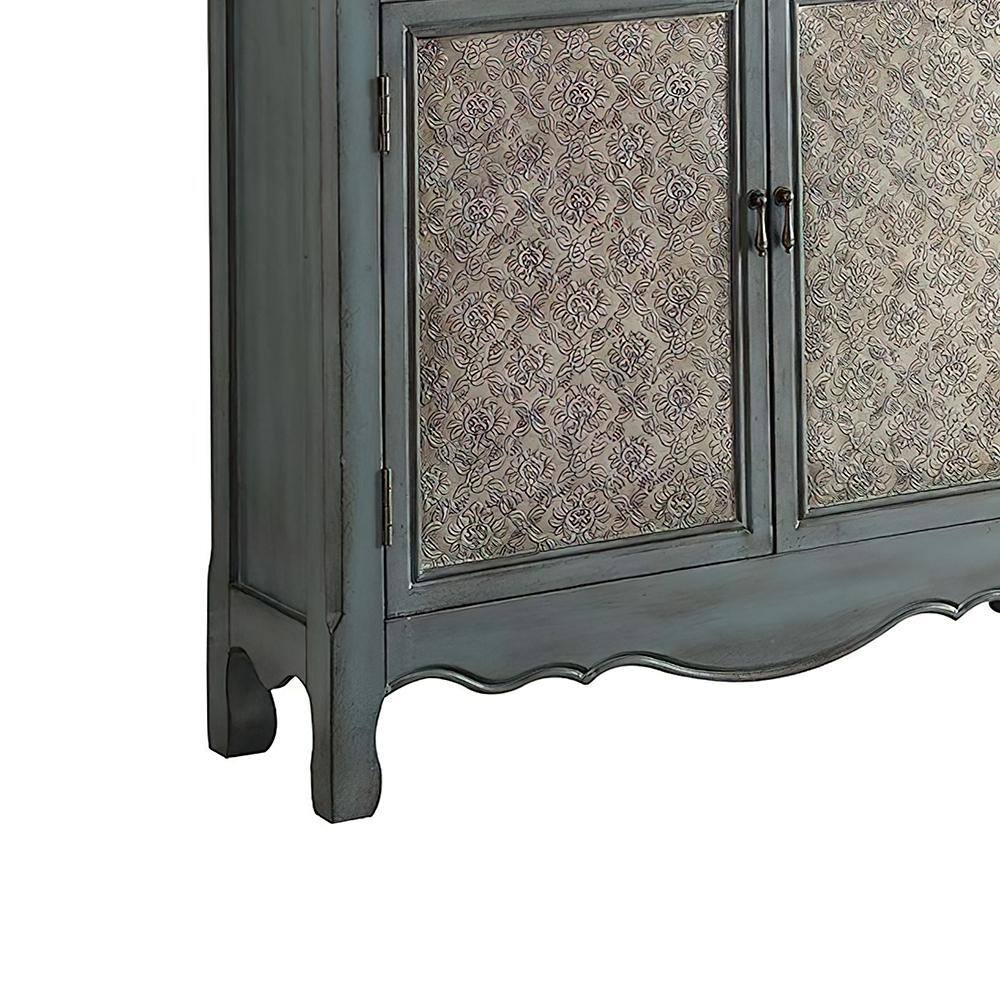 Antique Blue Wood and Metal Console Table with Storage