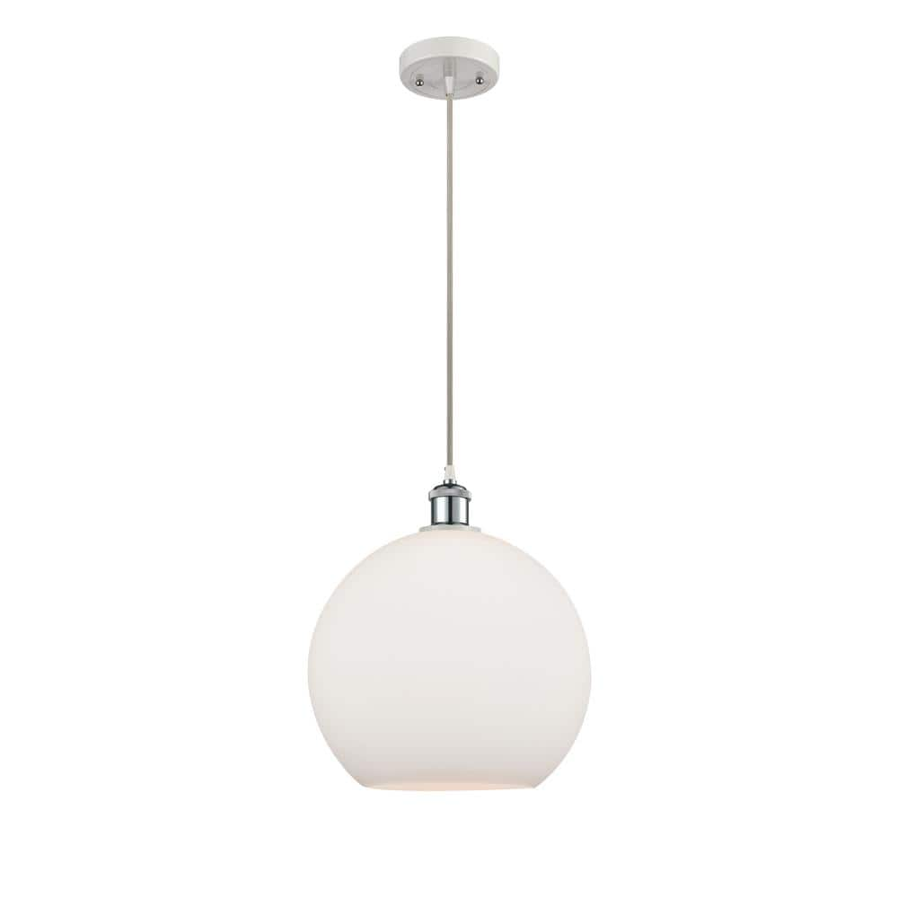 Athens 60-Watt 1 Light White and Polished Chrome Shaded Mini Pendant Light with Frosted glass Frosted Glass Shade -  Innovations, 516-1P-WPC-G121