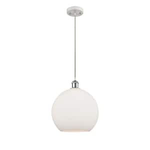 Athens 60-Watt 1 Light White and Polished Chrome Shaded Mini Pendant Light with Frosted glass Frosted Glass Shade