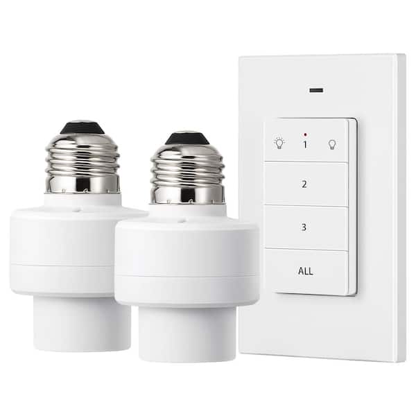 DEWENWILS 120-Volt Wireless Remote Control Lamp Bulb Socket for Pull Chain Light Fixtures(1 Wall Mounted Controller+2 Socket)