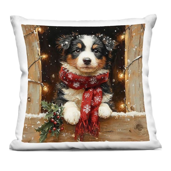 Stupell Industries Snowy Christmas Lights Puppy Brown Abstract Polyester 18 in. x 18 in. Throw Pillow