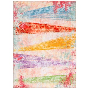 Paint Brush Pink/Blue 8 ft. x 10 ft. Machine Washable Striped Gradient Area Rug