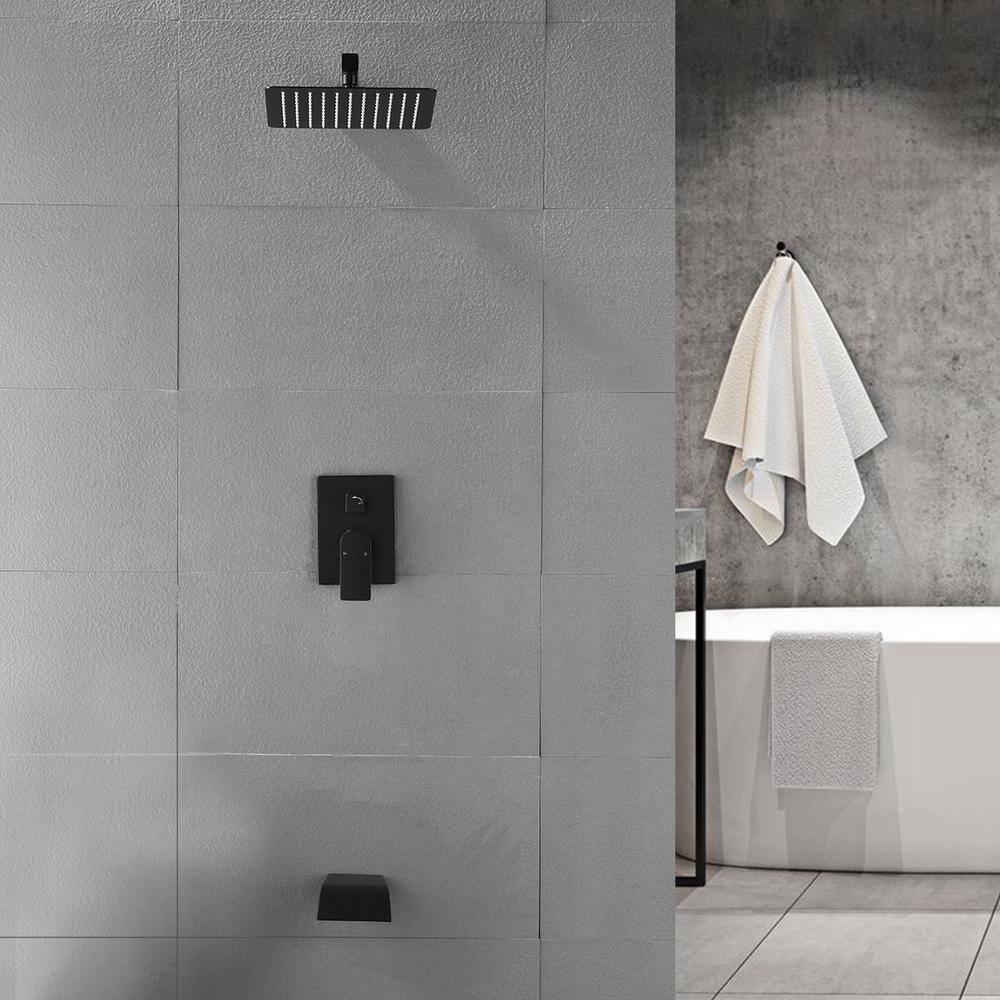 Matte Black Square Rain Shower Faucet Set with Lever Handle