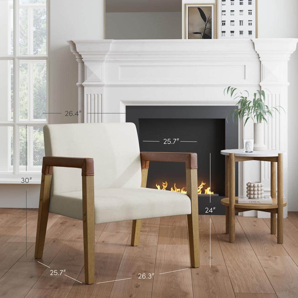 Hudson White Faux Leather and Wood Accent Chair