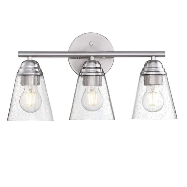 Hukoro 17.91 in. 3-Light Vanity Light with Brushed Nickle finish and clear seeded glass shade