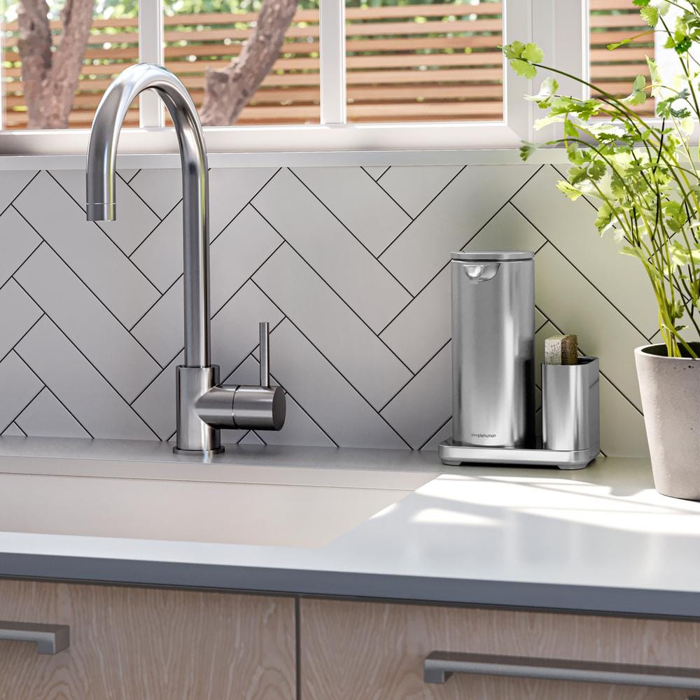 Brushed Stainless Steel Touch-Free Sensor Soap Pump with Caddy