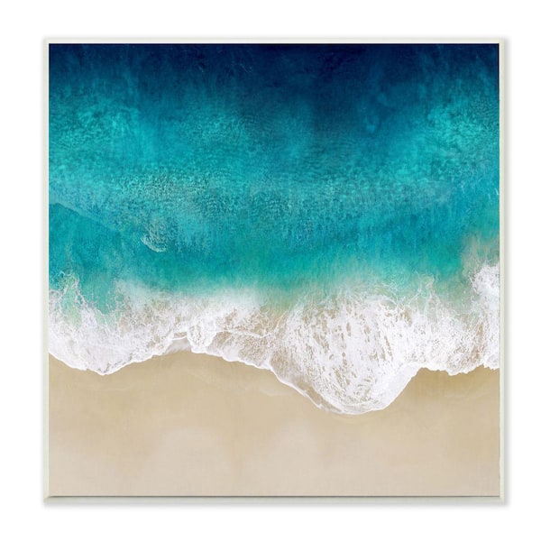 Stupell Industries "Aerial Tropical Blue Tide at Beach Sea Foam" by Maggie Olsen Unframed Nature Wood Wall Art Print 12 in. x 12 in.