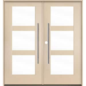 Modern Faux Pivot 72 in. x 80 in. Right-Active/Inswing 3Lite Clear Glass Unfinished Double Fiberglass Prehung Front Door