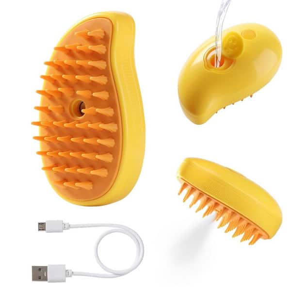 ITOPFOX 3.7 in. x 2.32 in. 3in1 Steamy Cat Brush Spray, Cleaning Steamer Brush for Massage, Steam Pet Brush in Yellow